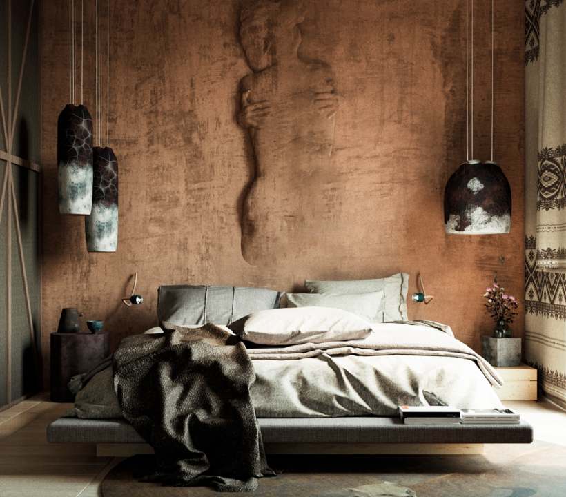 اتاق خوابی رویایی با رنگ های گرم و خاکی