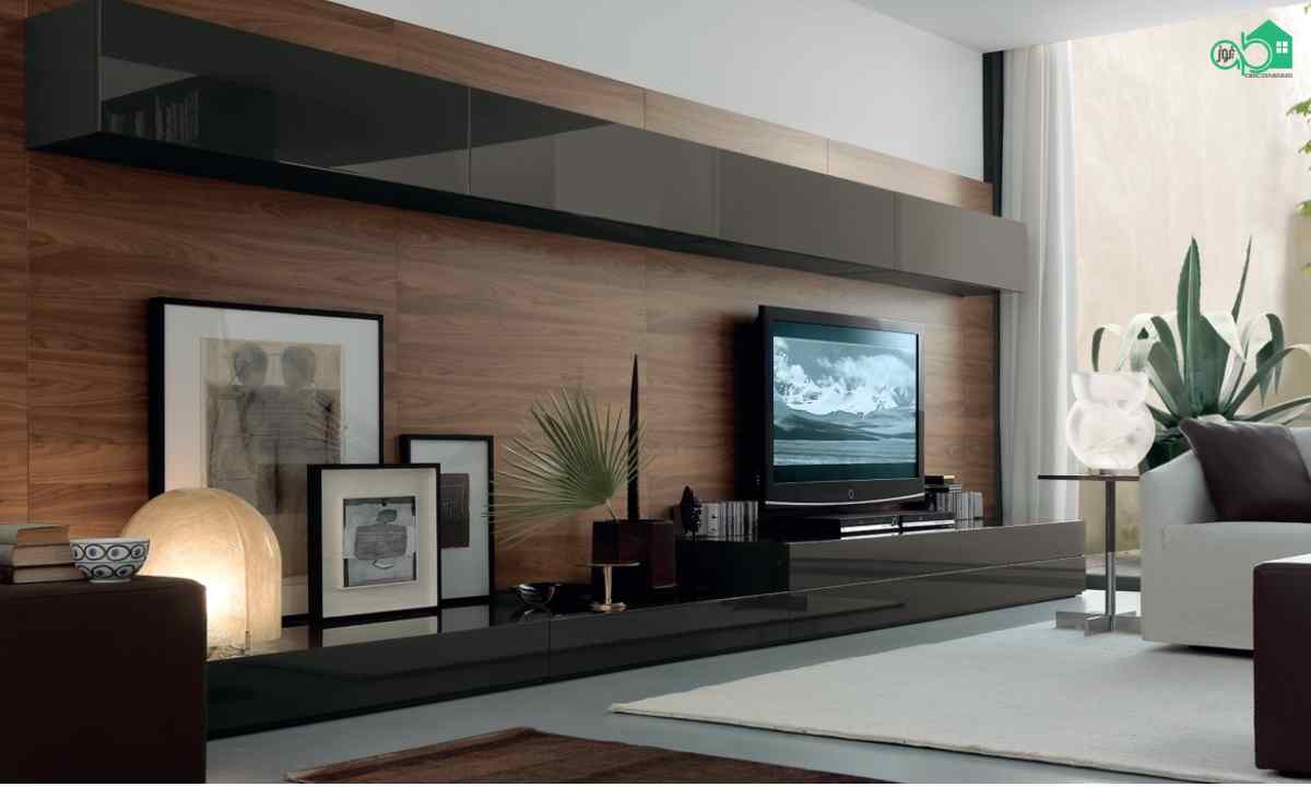 نمای عقب تلویزیون با ترکیب چوب